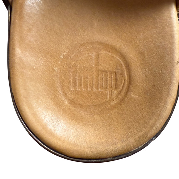 Fitflop Pietra Sandals Women 41/US9 Brown Jeweled Leather Thong Slides Comfort - Picture 15 of 16